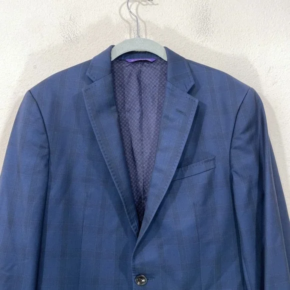 Ted Baker Endurance Sport Coat‎ Blazer Men's 38R Jay Plaid Wool Blue Canada Made